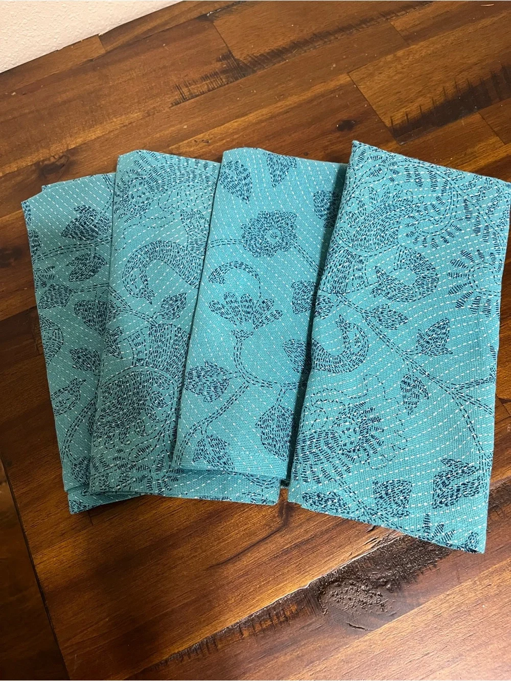 April Cornell Teal 100% Cotton Dinner Napkins